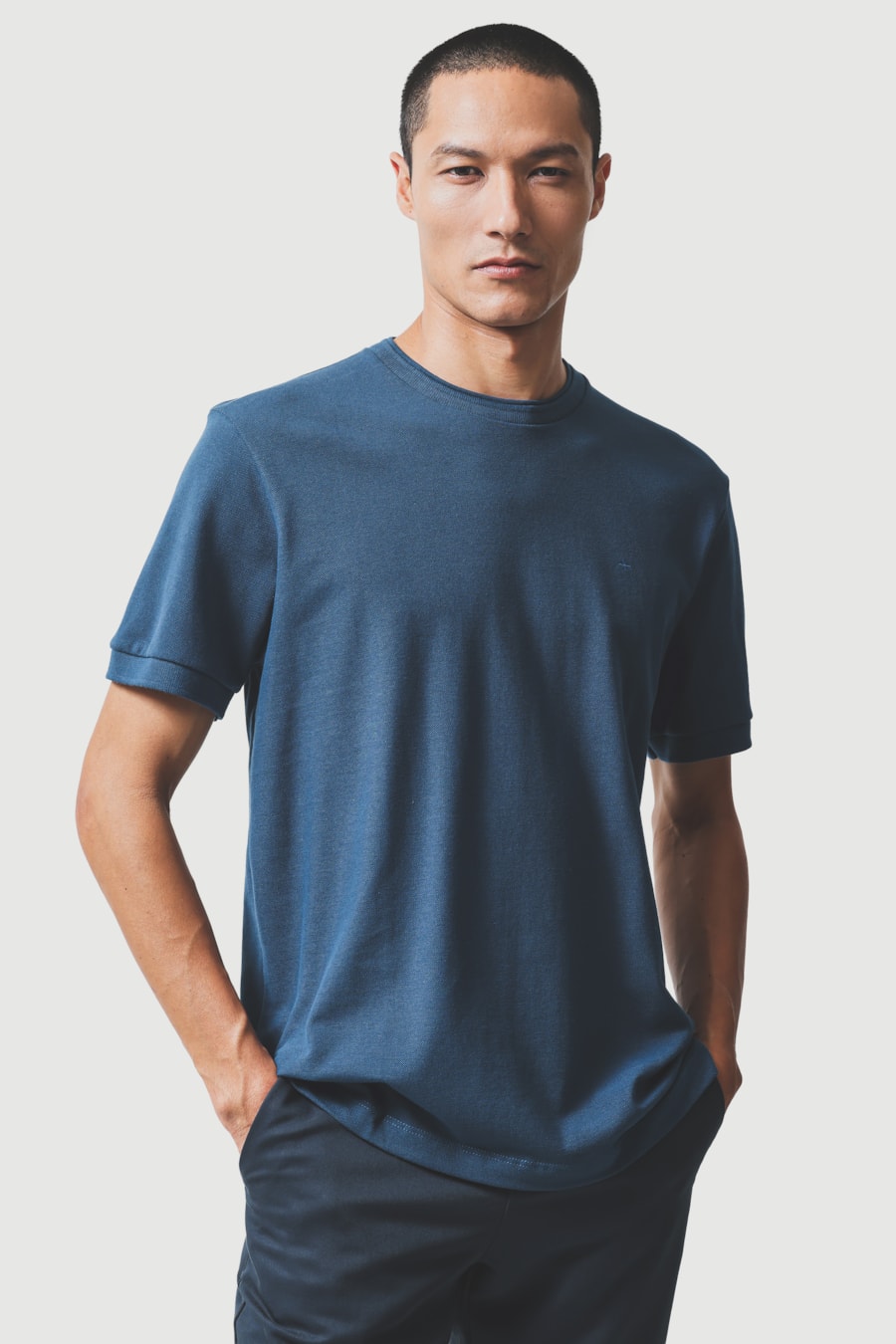 Camiseta Manga Curta Gola Dupla Azul Petroleo 115 — foto 1 de 5