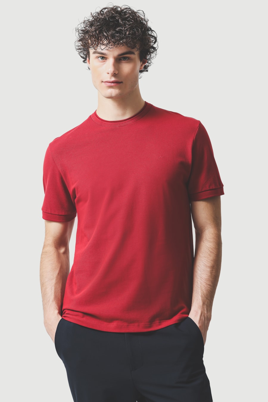 Camiseta Manga Curta Gola Dupla Vermelho Carmim 115 — foto 1 de 5