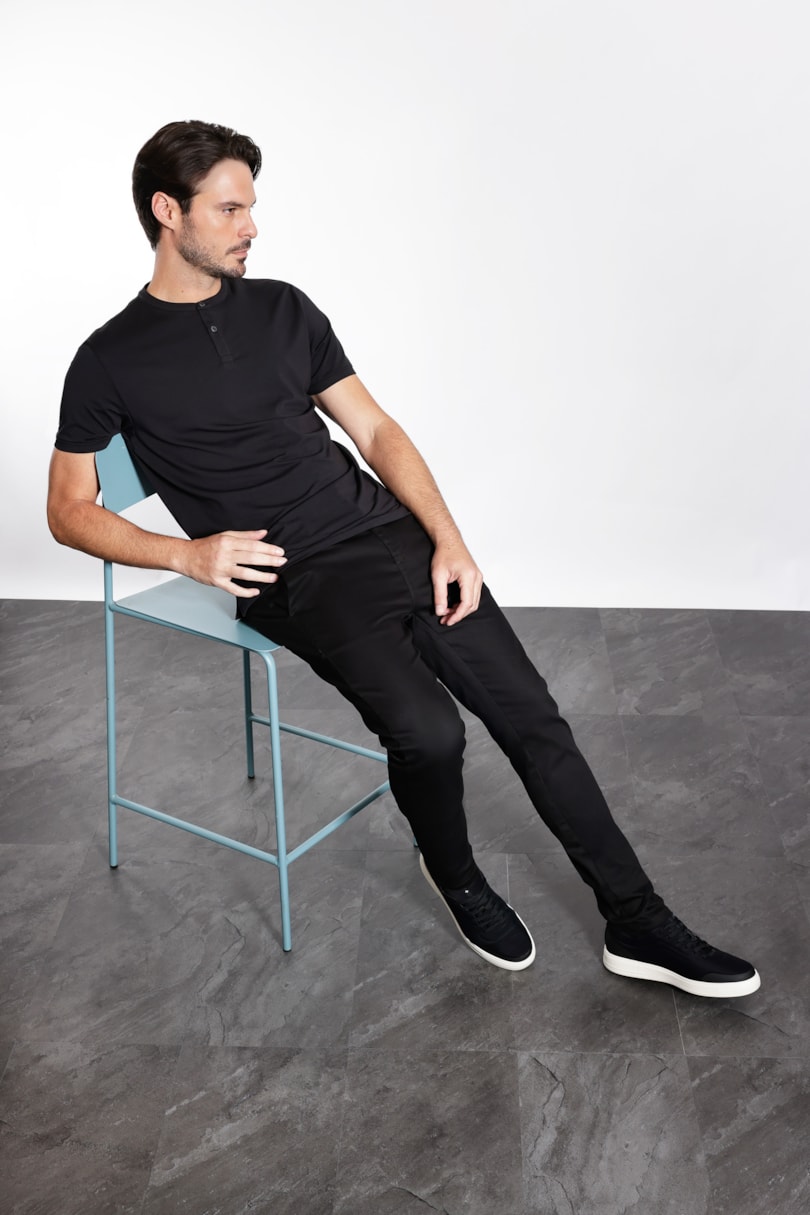 Camiseta Manga Curta Henley Pima Performing Preto