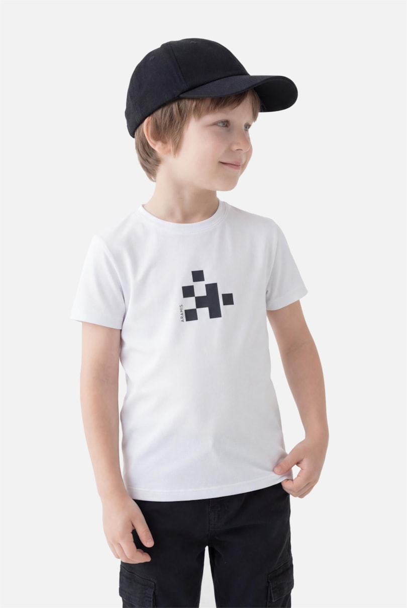 Camiseta Manga Curta Infantil Aramis Pixel Branco