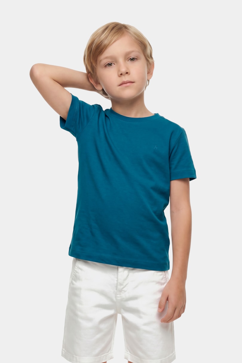 Camiseta Manga Curta Infantil Básica Azul Neblina