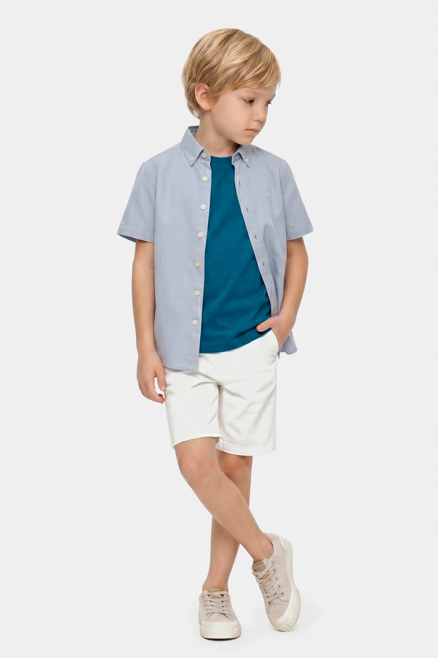Camiseta Manga Curta Infantil Básica Azul Neblina — foto 2 de 3