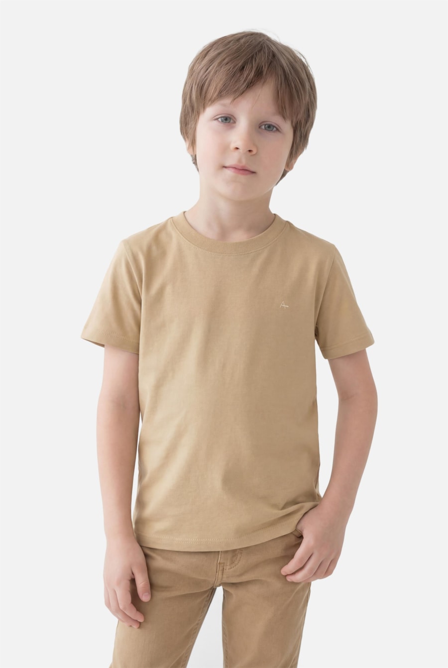 Camiseta Manga Curta Infantil Básica Camelo - Não Ativar Mostruário — foto 1 de 3