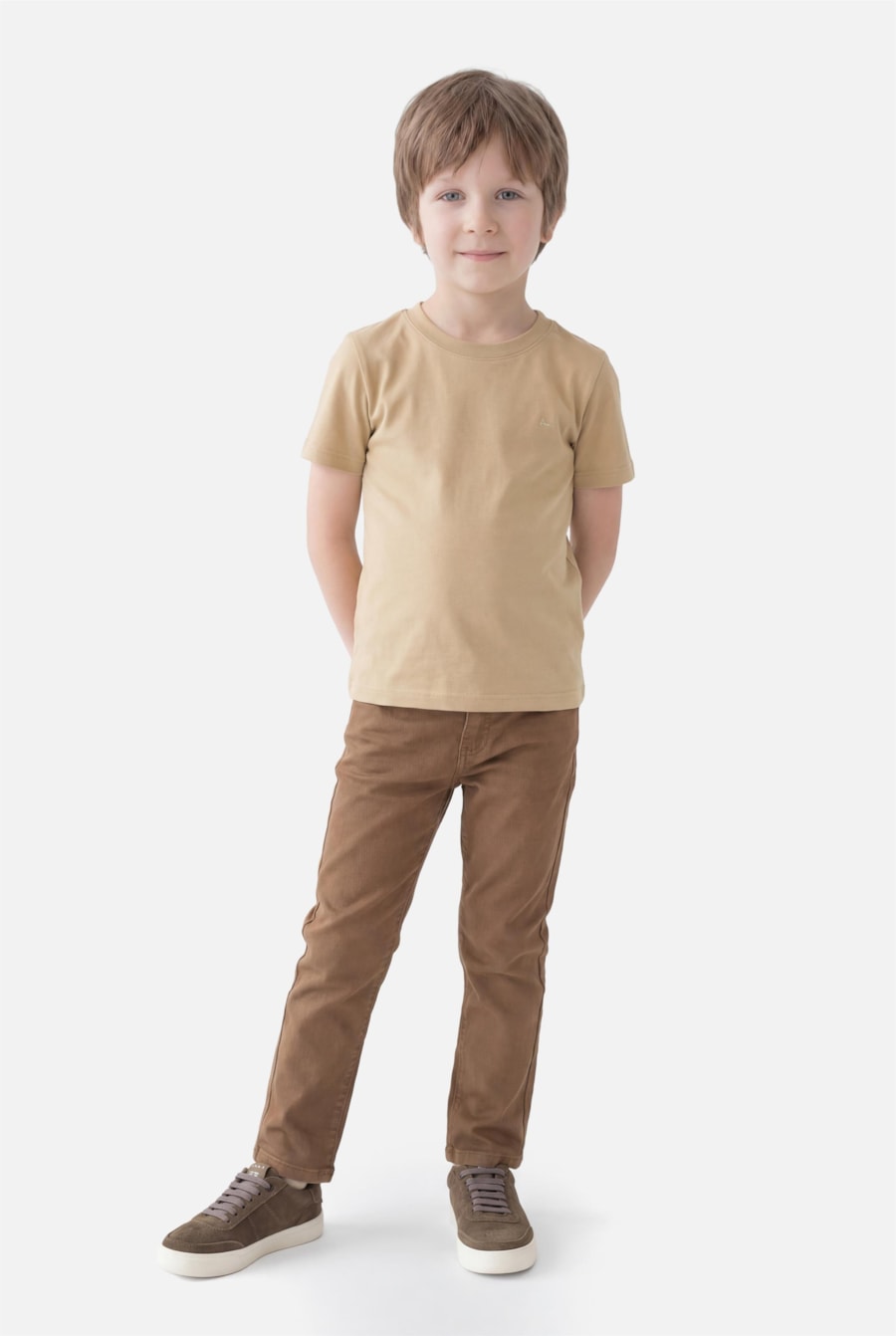 Camiseta Manga Curta Infantil Básica Camelo - Não Ativar Mostruário — foto 2 de 3
