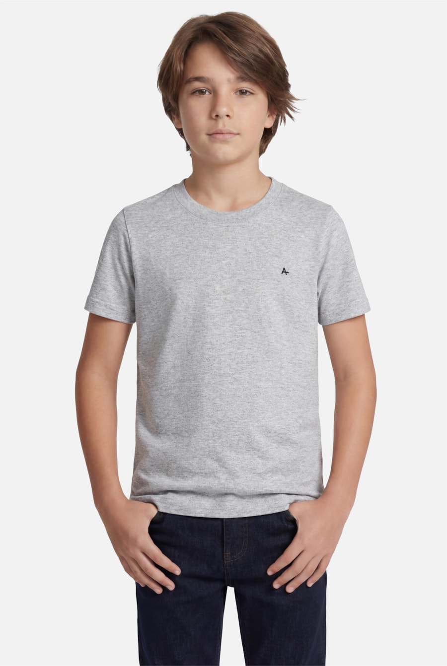Camiseta Manga Curta Infantil Básica Cinza Mescla — foto 1 de 3