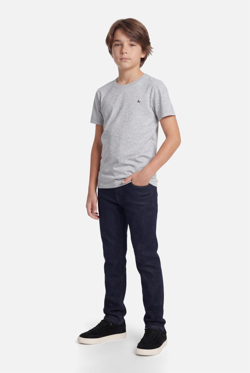 Camiseta Manga Curta Infantil Básica Cinza Mescla