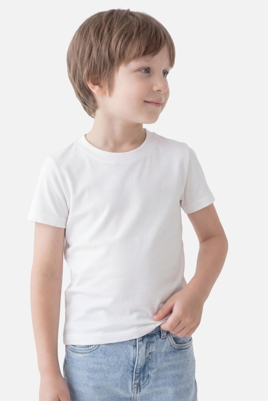 Camiseta Manga Curta Infantil Básica Off White - Não Ativar Mostruário — foto 1 de 3