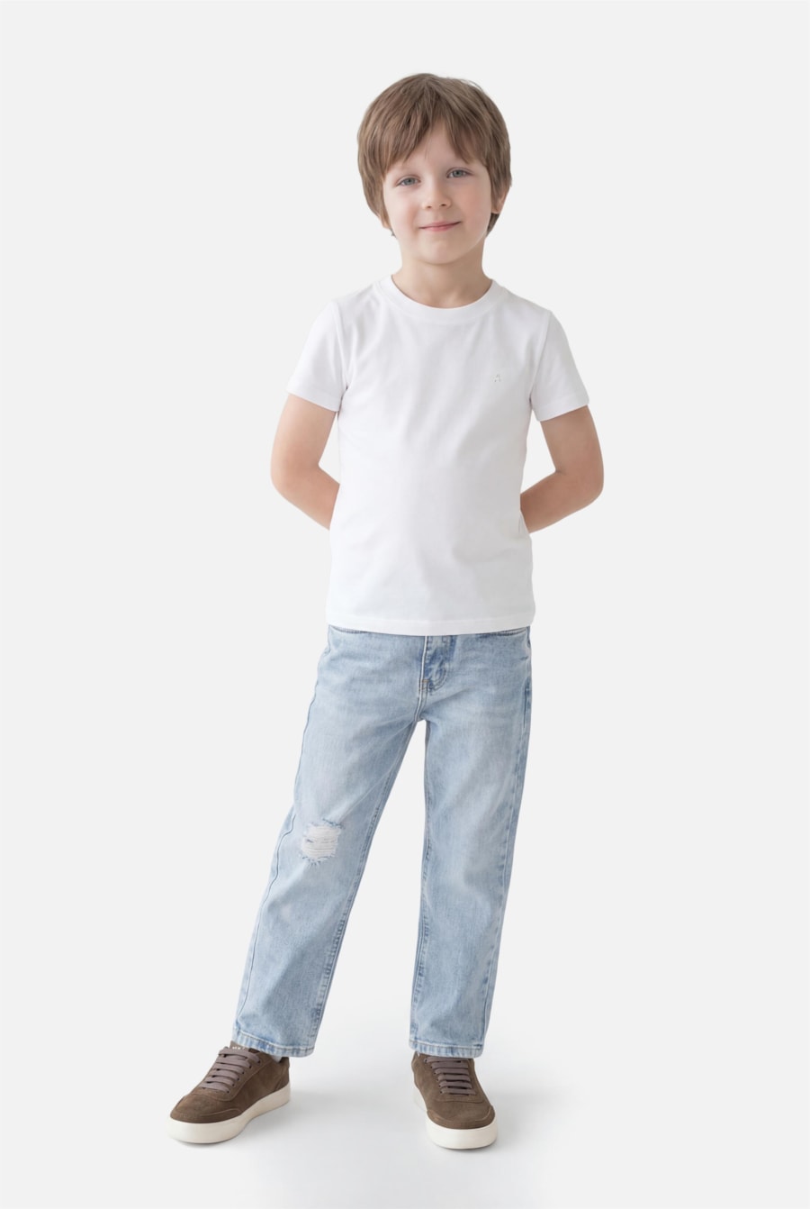 Camiseta Manga Curta Infantil Básica Off White - Não Ativar Mostruário — foto 2 de 3