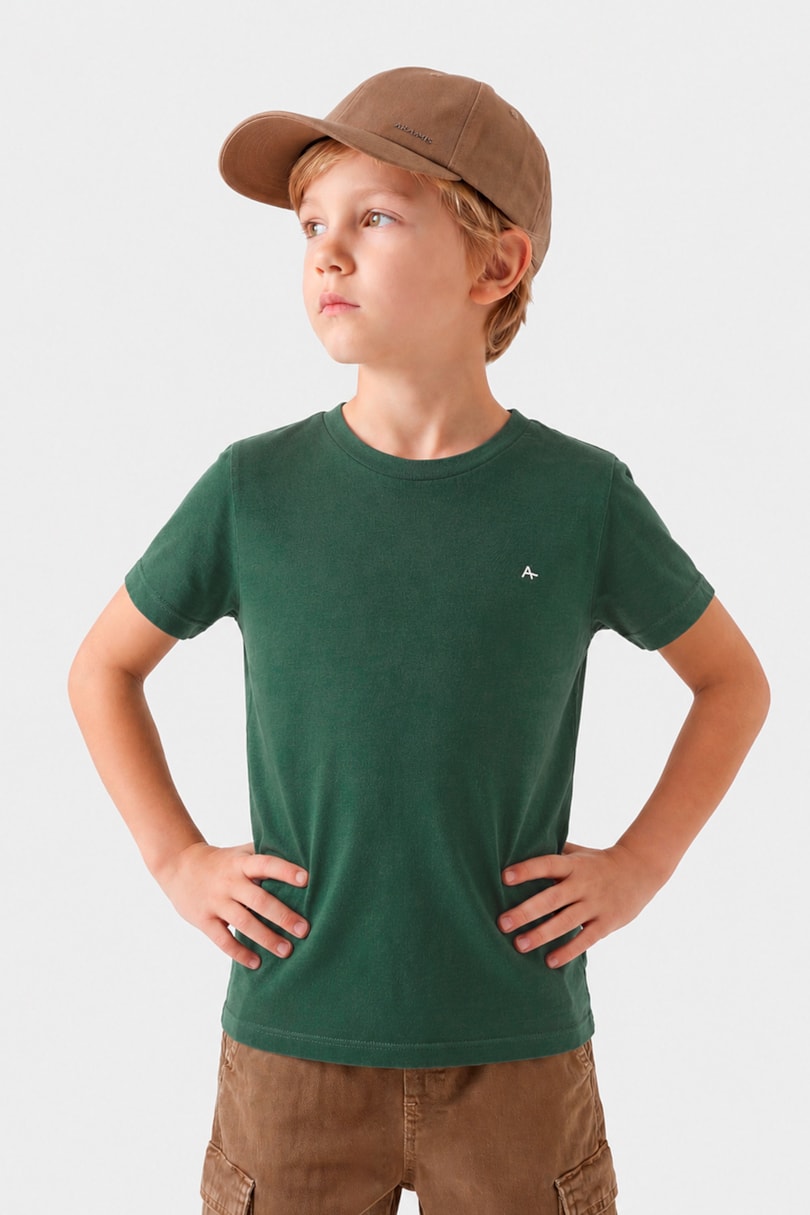 Camiseta Manga Curta Infantil Básica Verde Intenso