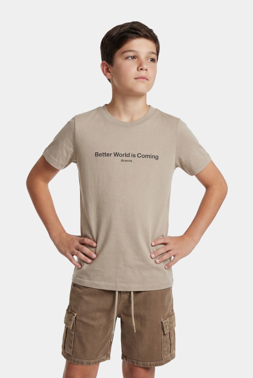 Camiseta Manga Curta Infantil Better World Is Coming Caqui 116