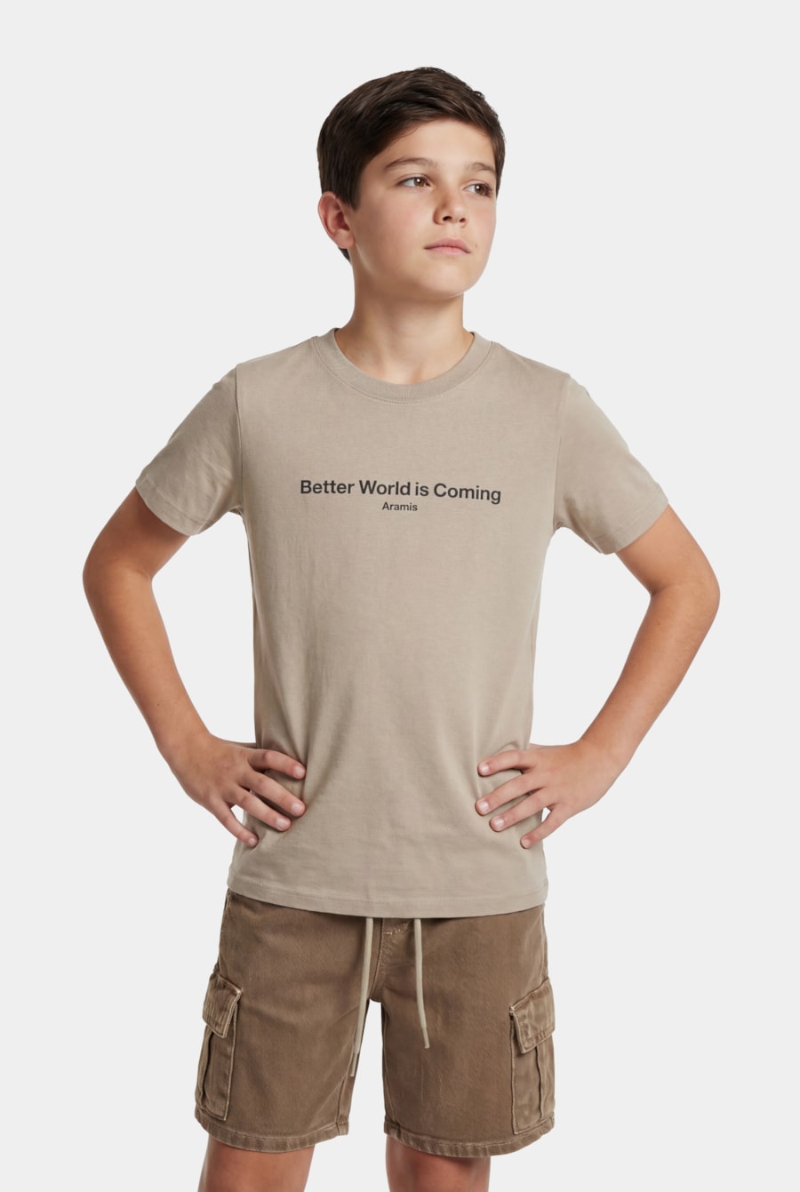Camiseta Manga Curta Infantil Better World Is Coming Caqui 116 — foto 1 de 7