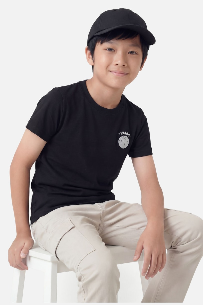 Camiseta Manga Curta Infantil Estampa Basket Preto