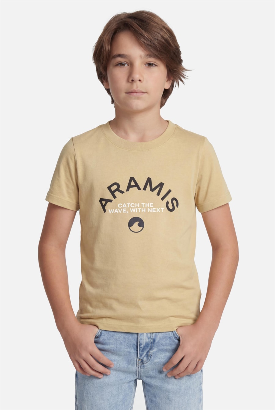 Camiseta Manga Curta Infantil Estampa Catch The Waves Camelo — foto 1 de 4