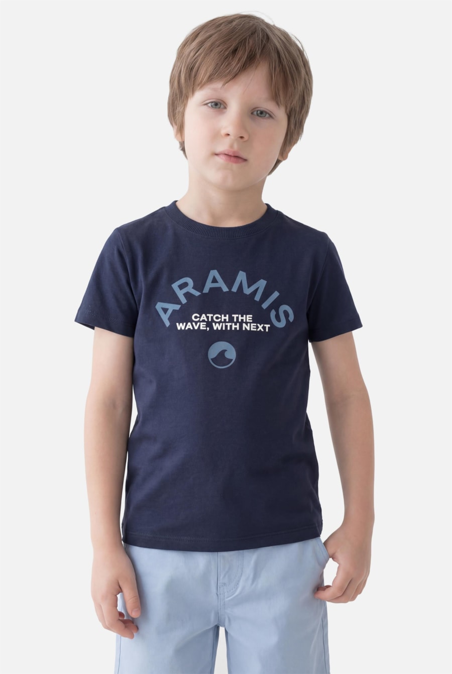 Camiseta Manga Curta Infantil Estampa Catch The Waves Marinho — foto 1 de 3