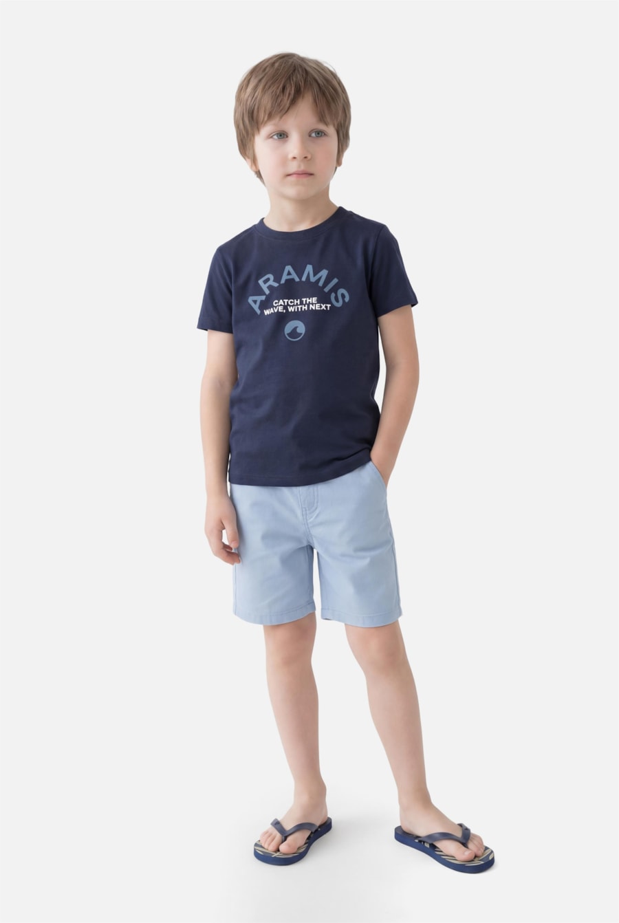 Camiseta Manga Curta Infantil Estampa Catch The Waves Marinho — foto 2 de 3