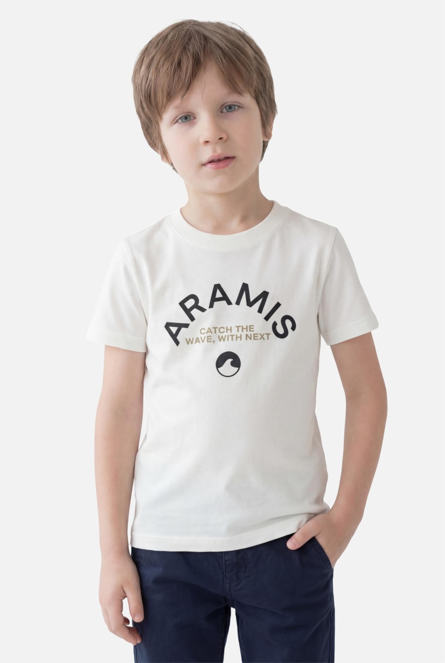 Camiseta Manga Curta Infantil Estampa Catch The Waves Off White — foto 1 de 3