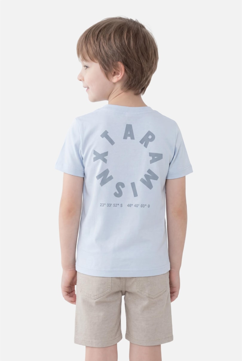 Camiseta Manga Curta Infantil Estampa Circular Azul Claro
