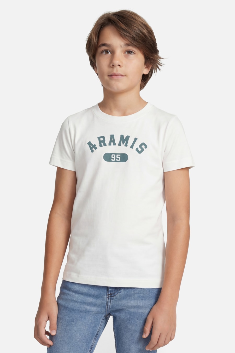 Camiseta Manga Curta Infantil Estampa College Off White — foto 1 de 3