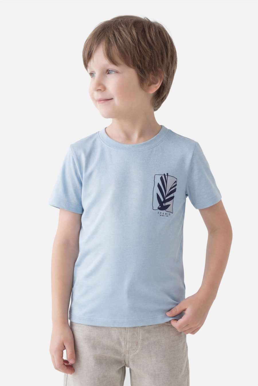 Camiseta Manga Curta Infantil Estampa Folha Geometrica Azul Claro 118 — foto 1 de 5
