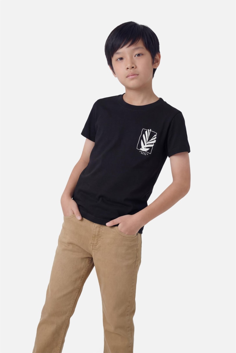 Camiseta Manga Curta Infantil Estampa Folha Geometrica Marinho