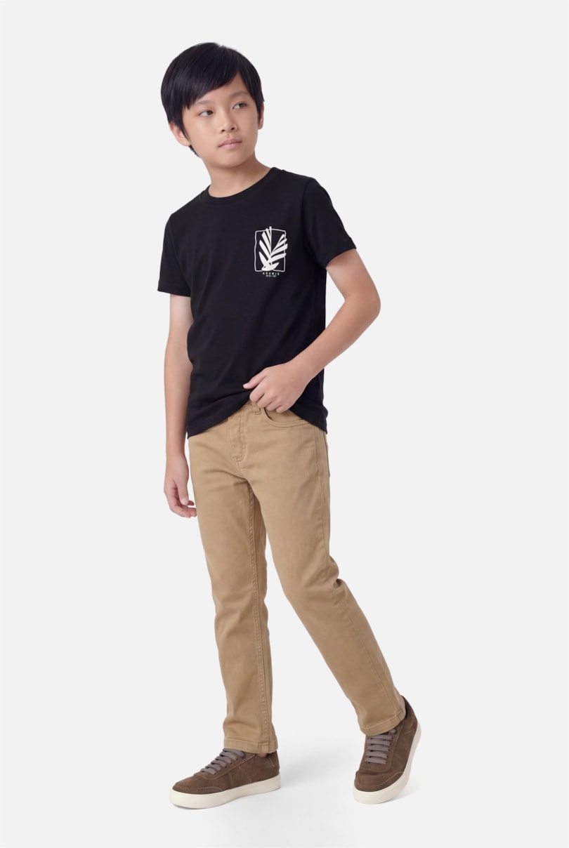 Camiseta Manga Curta Infantil Estampa Folha Geometrica Marinho