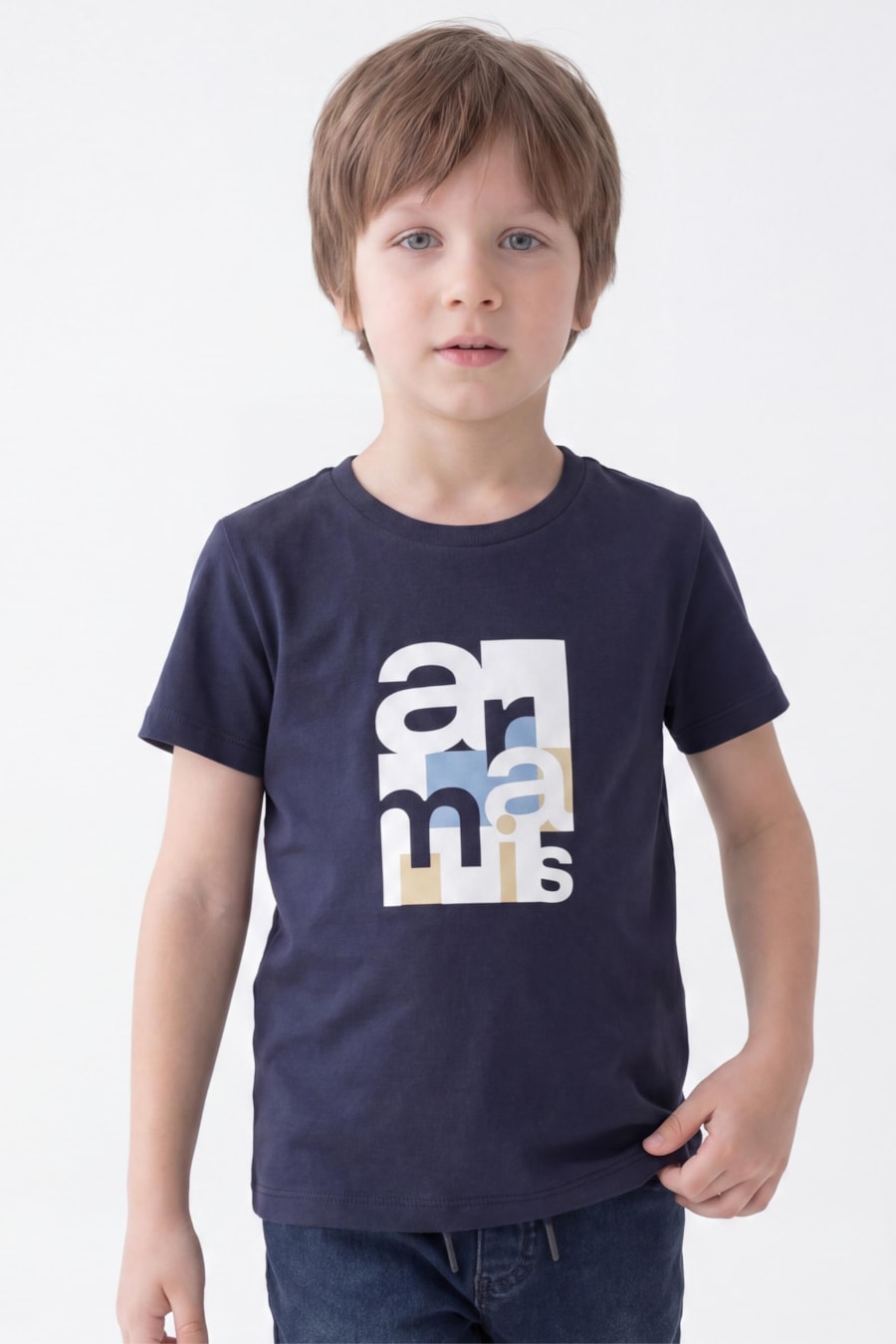 Camiseta Manga Curta Infantil Estampa Geométrica Navy — foto 1 de 3