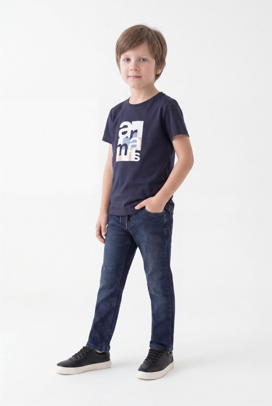 Camiseta Manga Curta Infantil  Estampa Geométrica Navy — foto 2 de 3