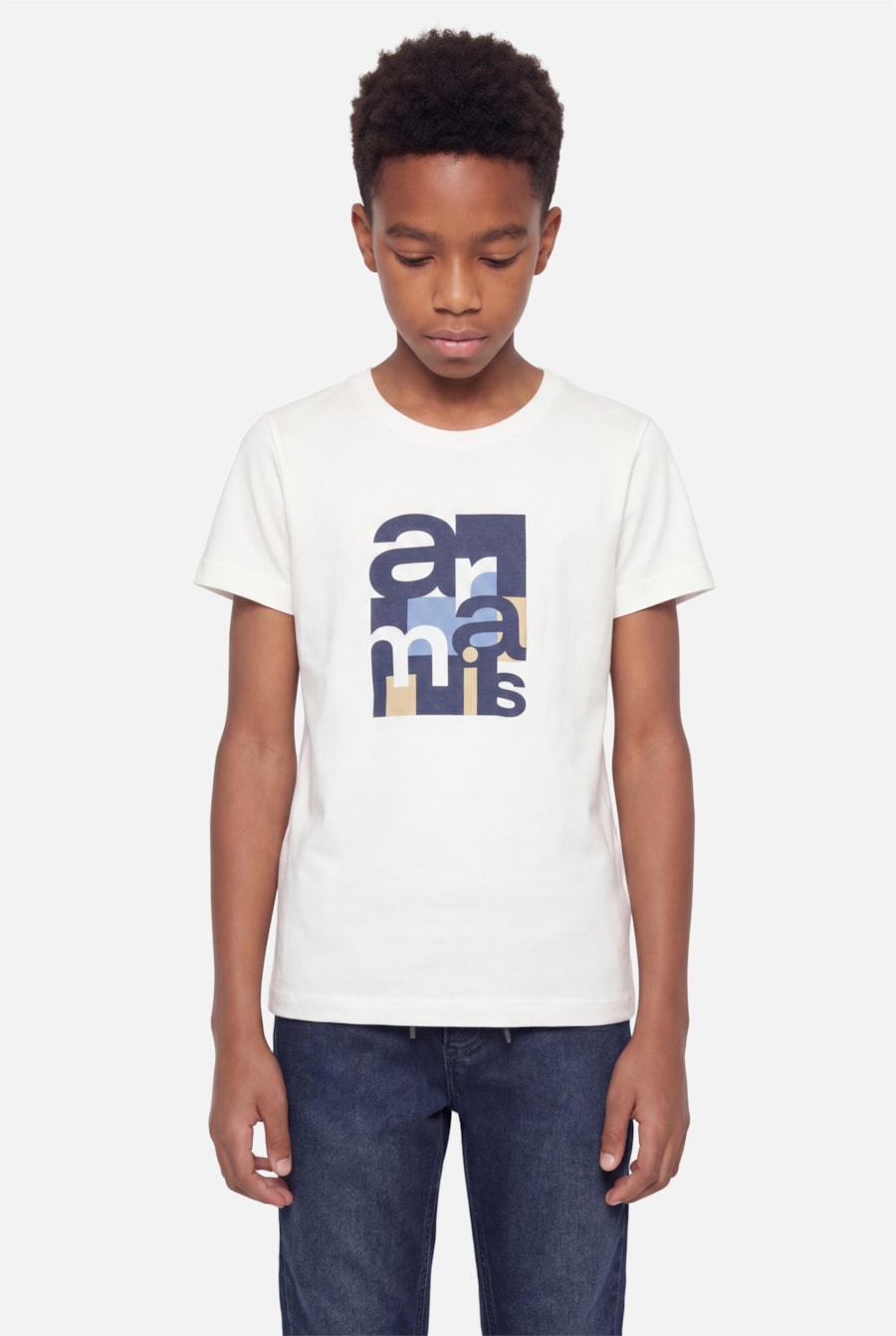Camiseta Manga Curta Infantil Estampa Geométrica Off White — foto 1 de 3