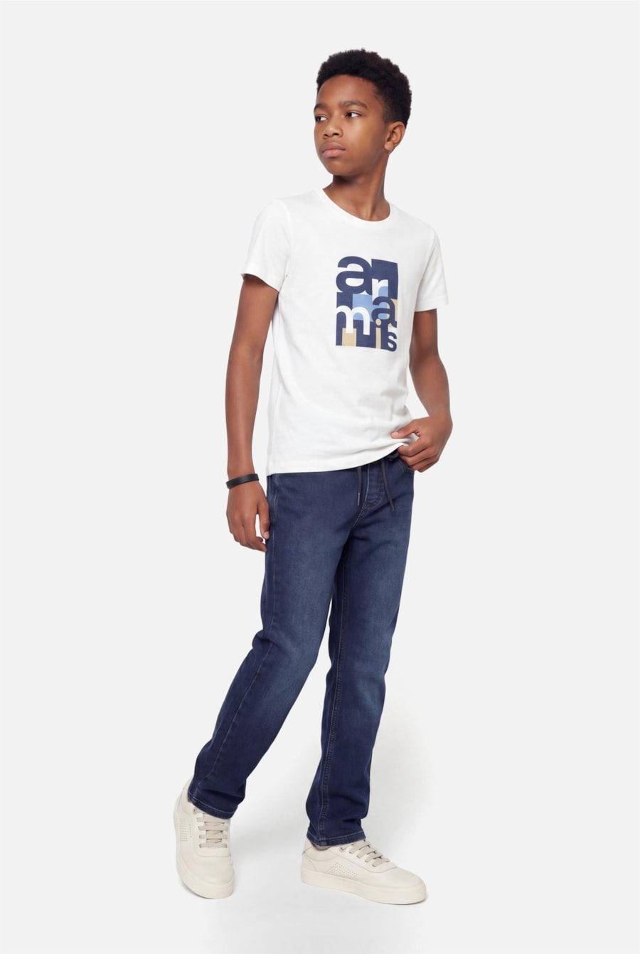 Camiseta Manga Curta Infantil Estampa Geométrica Off White — foto 2 de 3