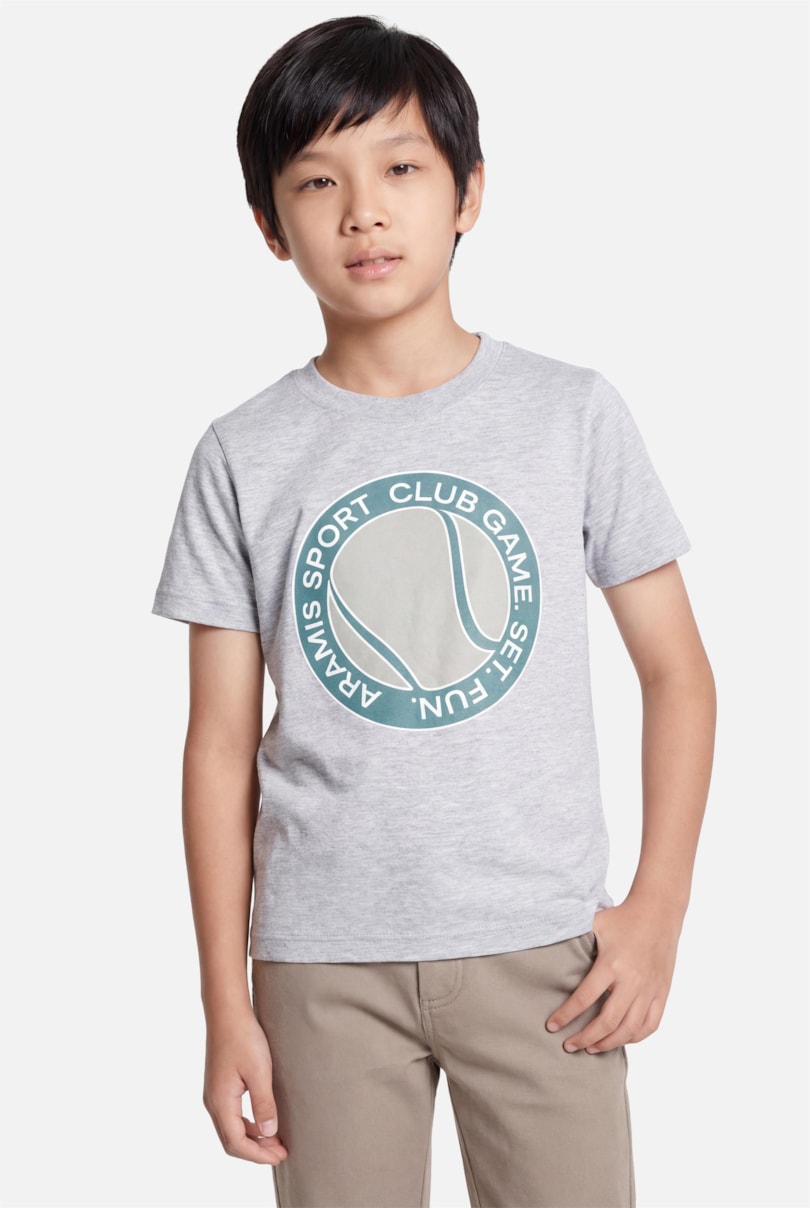 Camiseta Manga Curta Infantil Estampa Logo Tennis Cinza Mescla