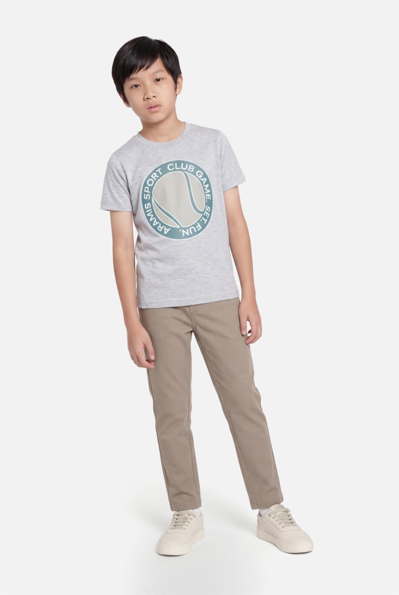 Camiseta Manga Curta Infantil Estampa Logo Tennis Cinza Mescla