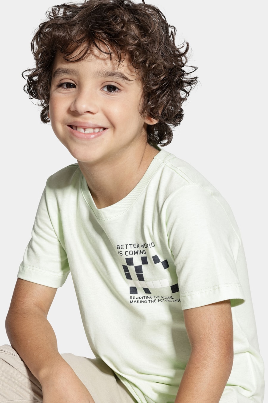 Camiseta Manga Curta Infantil Estampa Pixel Lima — foto 3 de 5