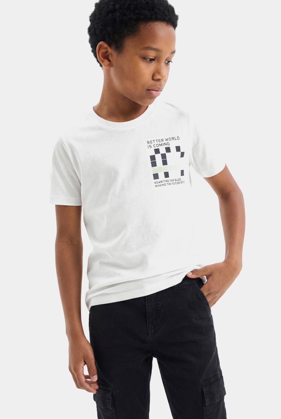 Camiseta Manga Curta Infantil Estampa Pixel Off White — foto 1 de 3