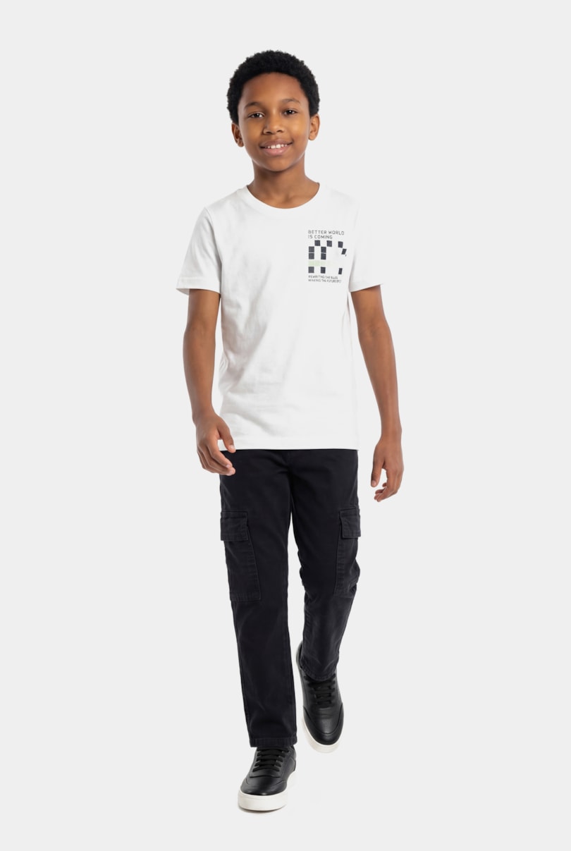 Camiseta Manga Curta Infantil Estampa Pixel Off White