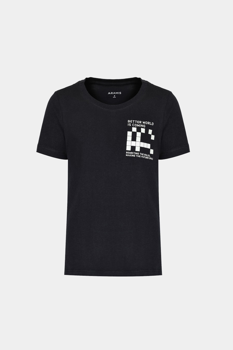 Camiseta Manga Curta Infantil Estampa Pixel Preto
