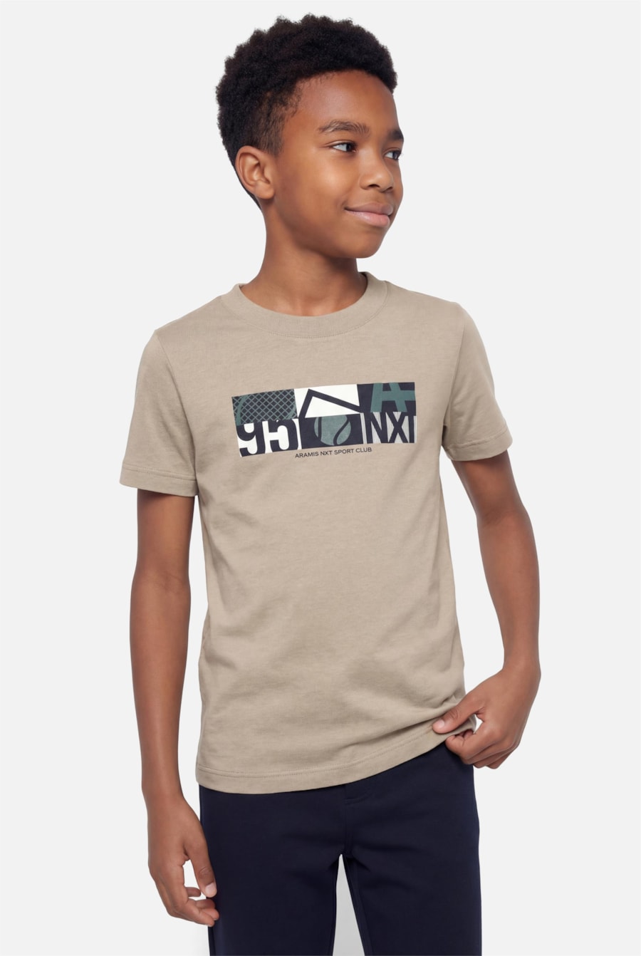 Camiseta Manga Curta Infantil Estampa Tennis Amendoa — foto 1 de 3