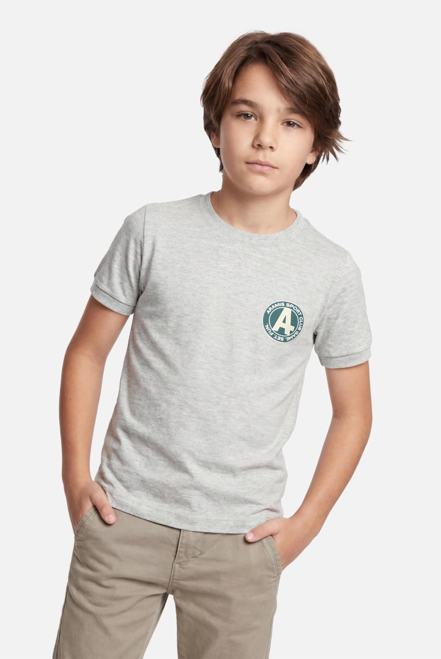 Camiseta Manga Curta Infantil Estampa Tennis Cinza Mescla — foto 1 de 5