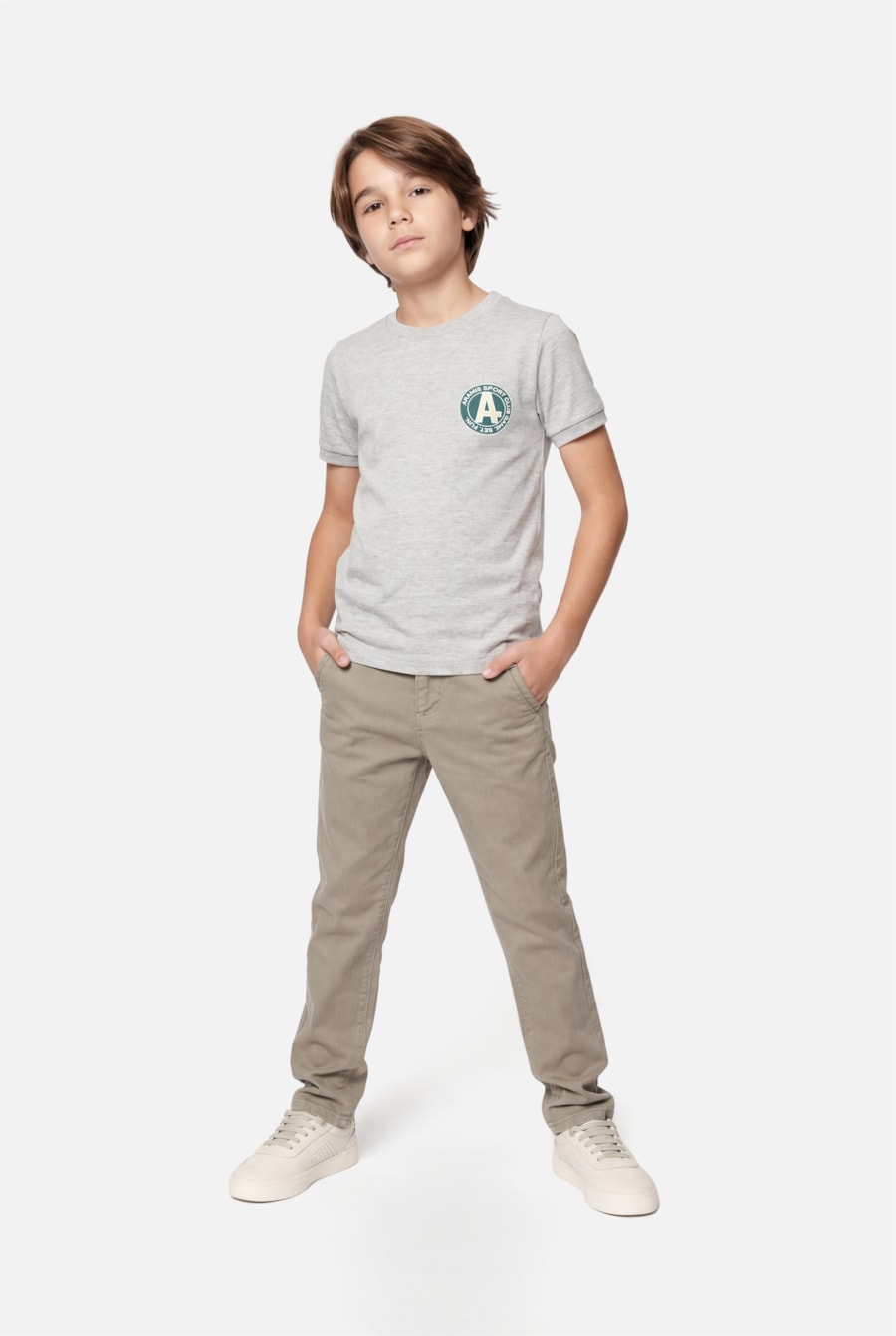 Camiseta Manga Curta Infantil Estampa Tennis Cinza Mescla — foto 2 de 5