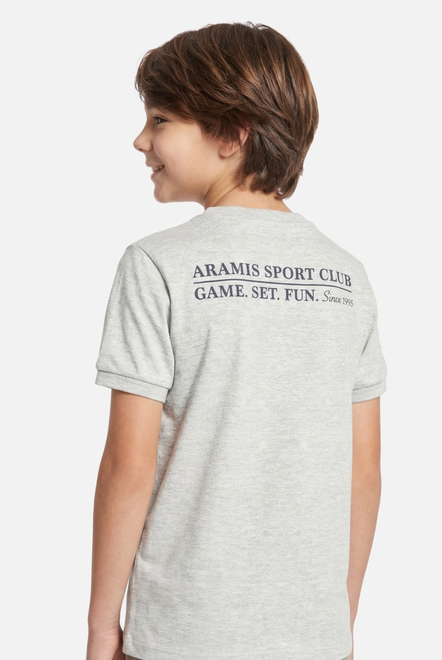 Camiseta Manga Curta Infantil Estampa Tennis Cinza Mescla — foto 3 de 5