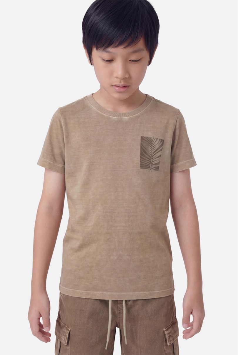 Camiseta Manga Curta Infantil Estonada Folha Areia