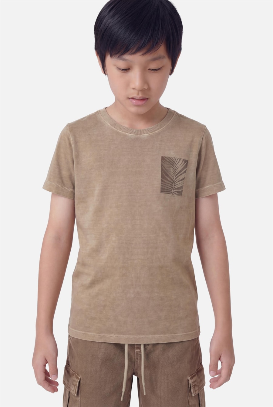 Camiseta Manga Curta Infantil Estonada Folha Areia — foto 1 de 3
