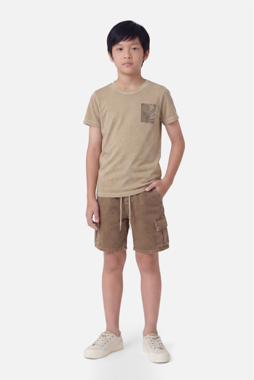 Camiseta Manga Curta Infantil Estonada Folha Areia