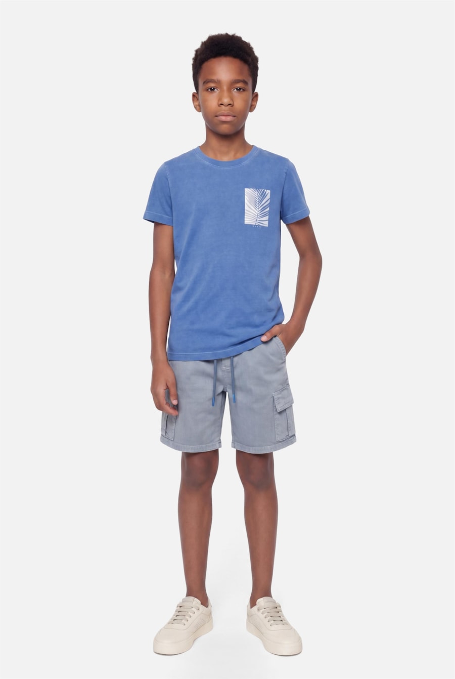 Camiseta Manga Curta Infantil Estonada Folha Azul Royal — foto 2 de 3
