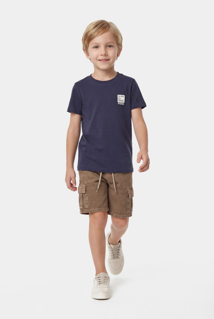 Camiseta Manga Curta Infantil Go With The Waves Navy — foto 2 de 7