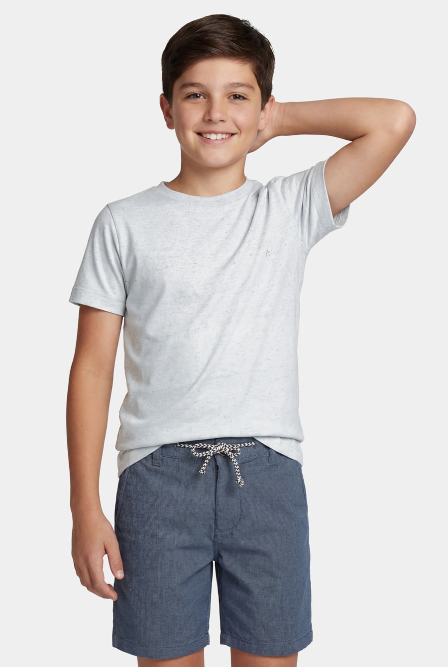 Camiseta Manga Curta Infantil Linho Bicolor Azul Claro — foto 1 de 3