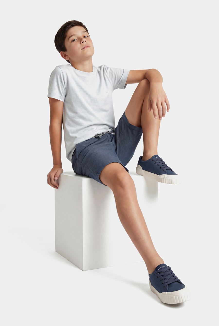 Camiseta Manga Curta Infantil Linho Bicolor Azul Claro — foto 2 de 3