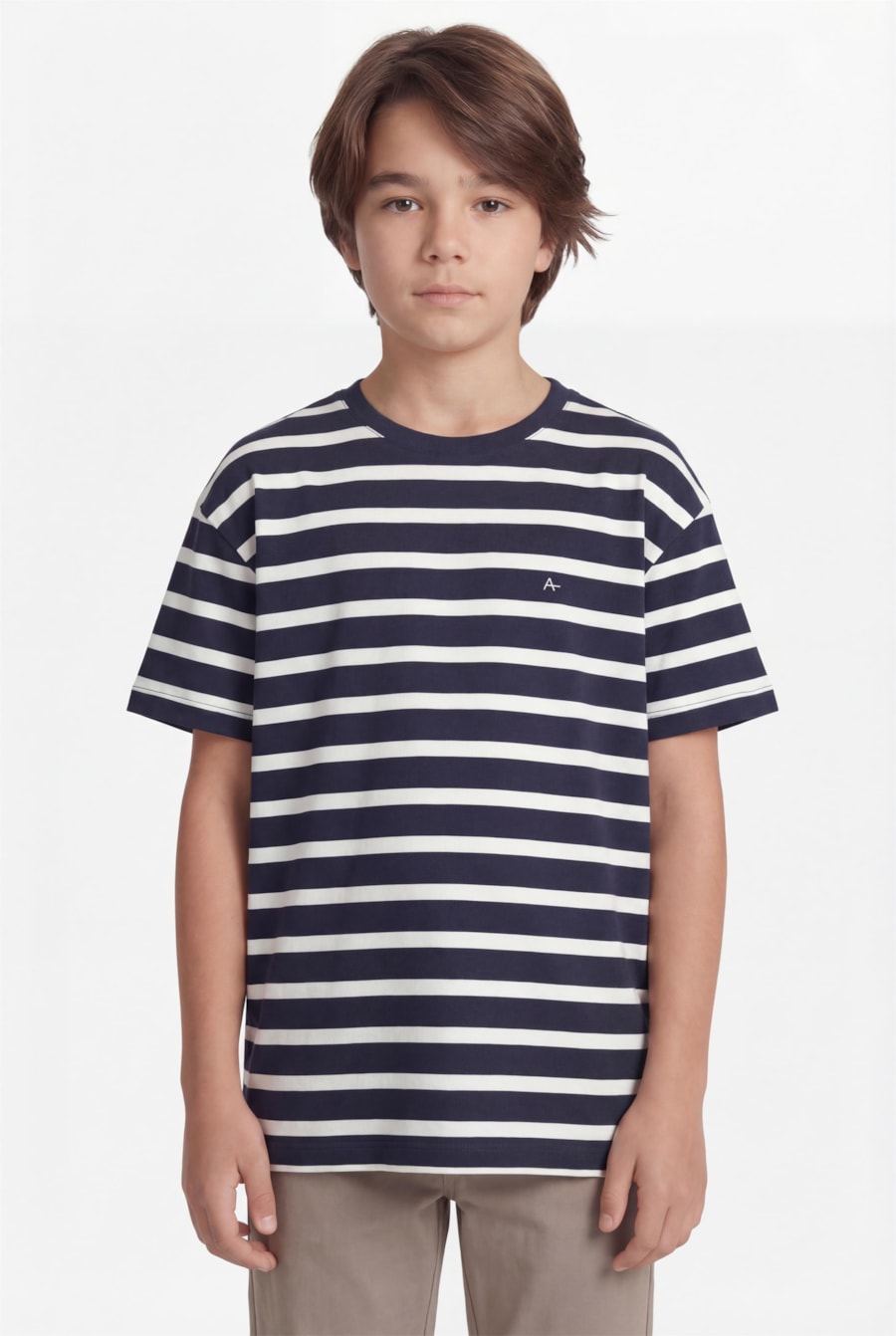 Camiseta Manga Curta Infantil Listrada Fio Tinto Marinho/Offwhite — foto 1 de 3
