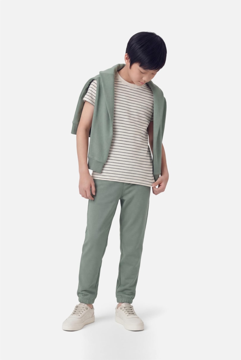 Camiseta Manga Curta Infantil Listras Básica Off White C/Militar