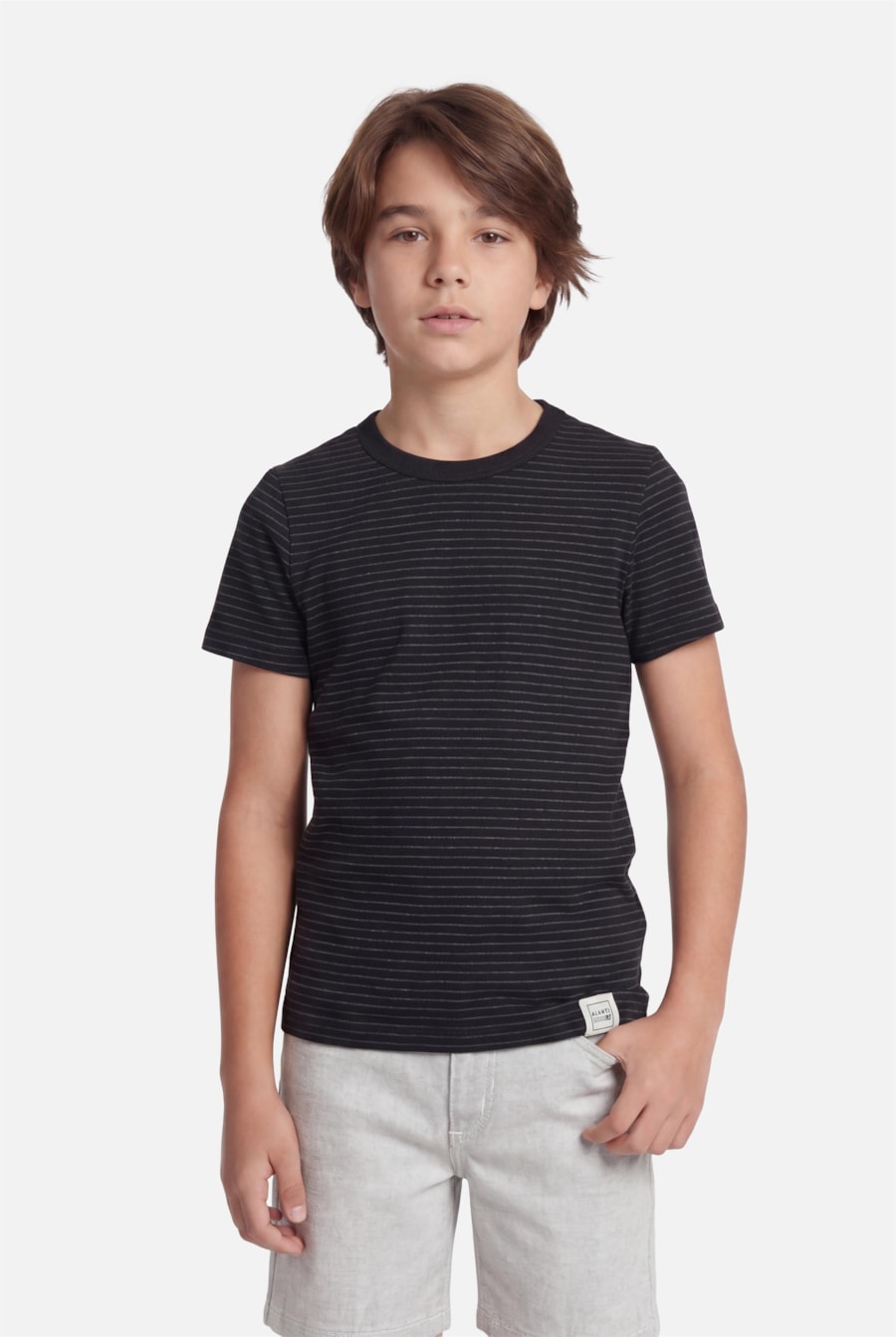 Camiseta Manga Curta Infantil Listras Marinho — foto 1 de 3