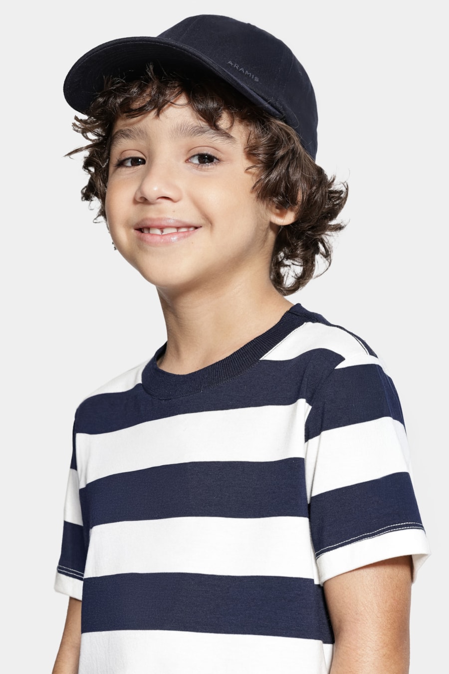 Camiseta Manga Curta Infantil Malha Listrada Navy Navy C/ Off White — foto 3 de 6